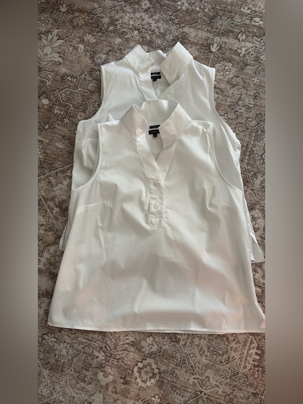 Two Talbots White Sleeveless No Iron Collar Popover Top